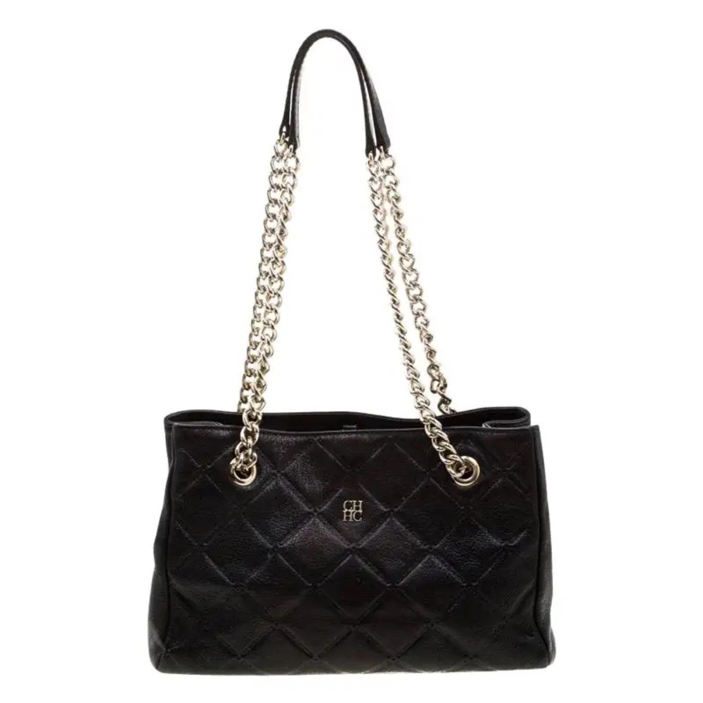 Carolina Herrera Black Quilted Leather Shopper Tote